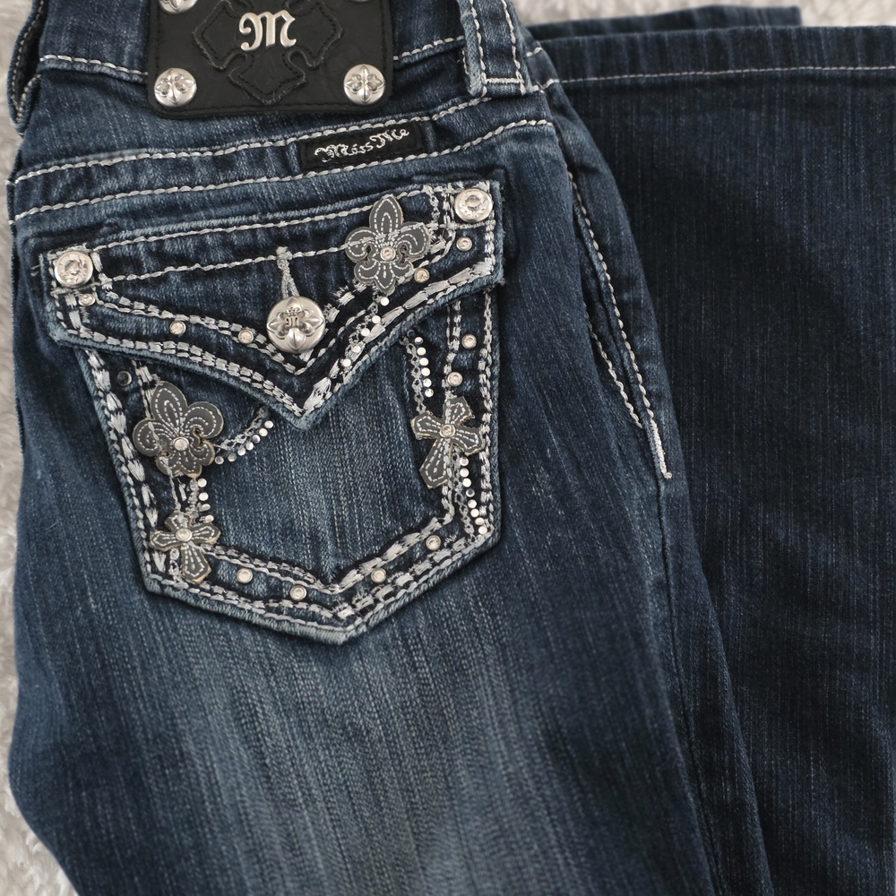 Miss Me Women's Blue Boot Cut Jeans with Silver Details